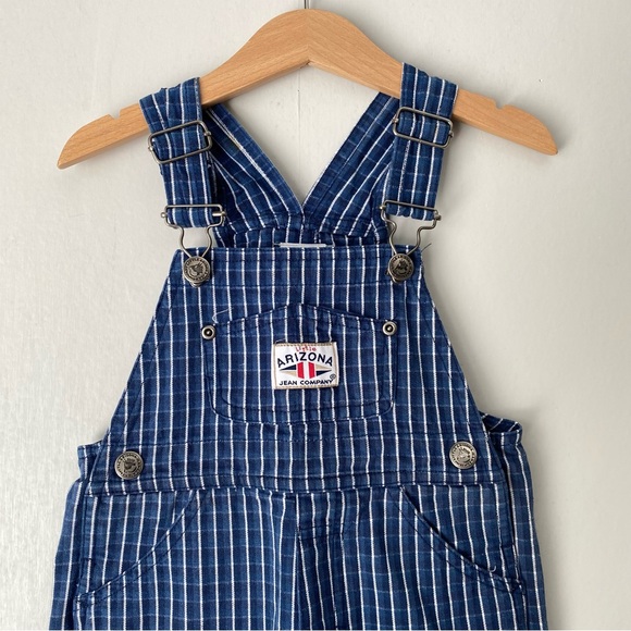 Vintage Y2K Arizona Dark Blue Plaid Print 100% Cotton Shortalls 24M - Picture 3 of 11